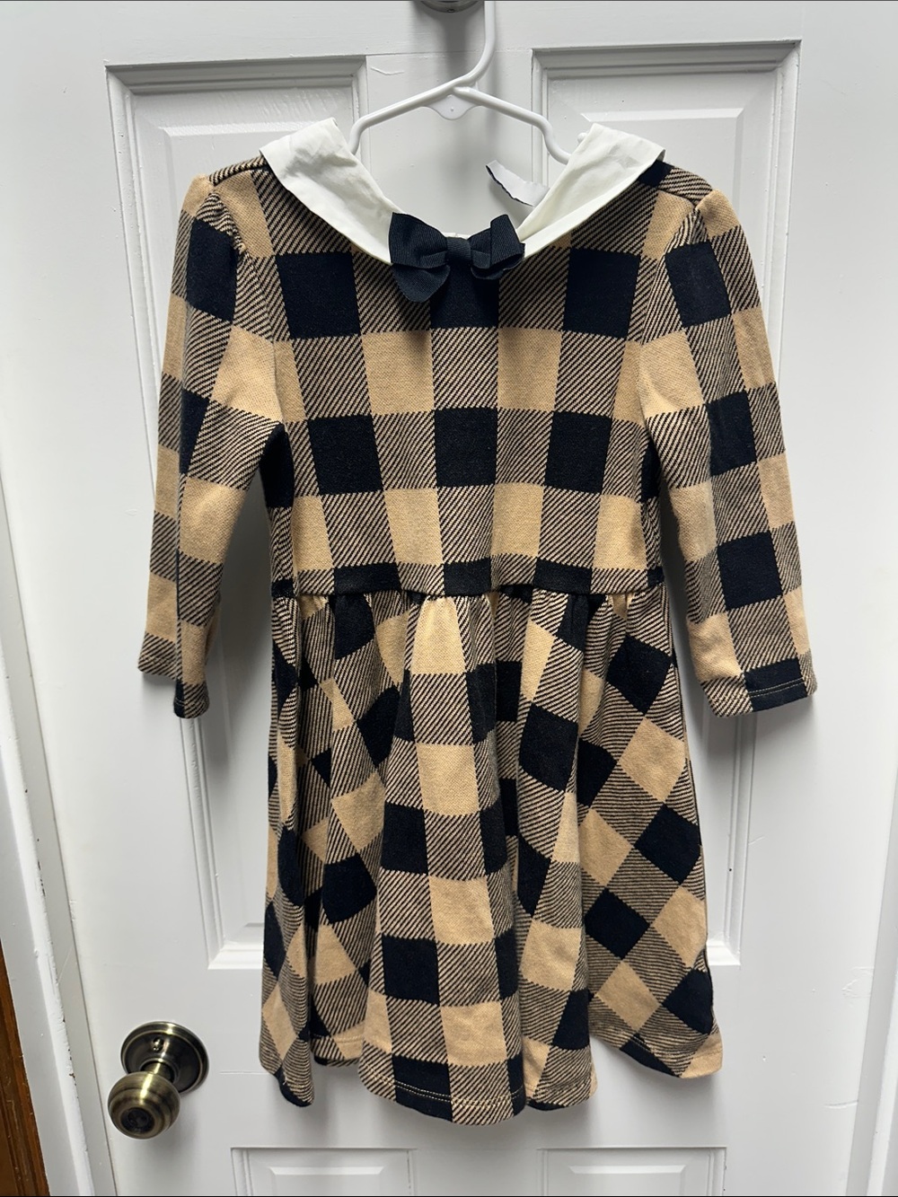 Janie and Jack Black and Tan Plaid Dress with White Collar and Bow